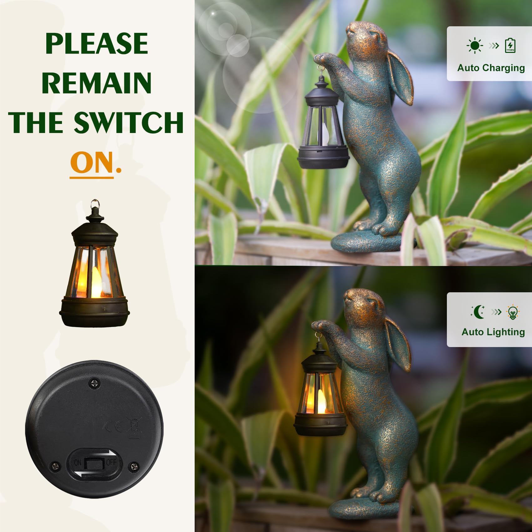 MININOVA Garden Statues Rabbit with Solar Lantern Outdoor Bunny Figurines Decorations for Patio Yard Lawn Ornaments Gifts for Birthday Easter Housewarming Mother's Day - CookCave