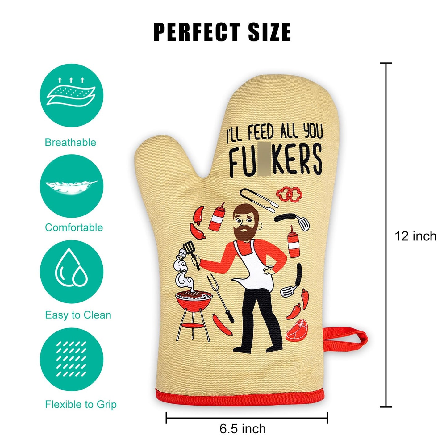 Miracu Funny Oven Mitts, Presents for Chefs, Funny Cooking Gadgets, BBQ Oven Mitt, Unique Gifts for Cooks Dad Brother Him, Manly Fathers Day, Housewarming Grilling Kitchen Chef Gifts for Men Who Cook - CookCave