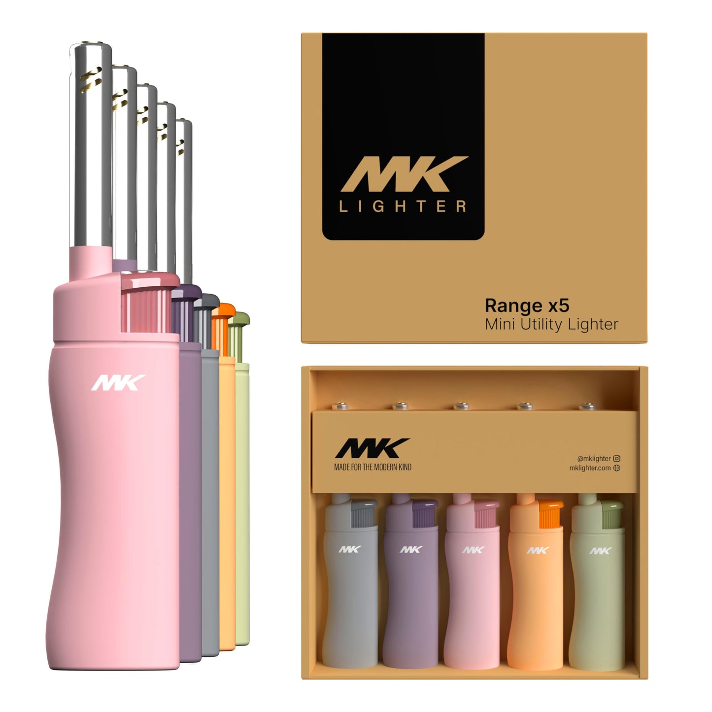 MK Candle Lighter, Butane Refillable Wind-Resistant Flame, 5-Pack for BBQ, Camping, Outdoor Use (Pastel-5pc) - CookCave