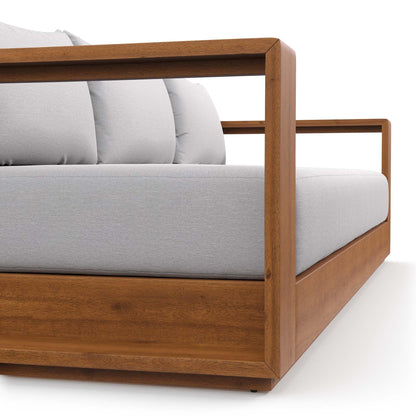 Modway Tahoe Acacia Wood Outdoor Patio Sofa in Natural Light Gray with Weather-Resistant Cushions - Ideal as a Porch Couch or Sunroom Sofa - CookCave