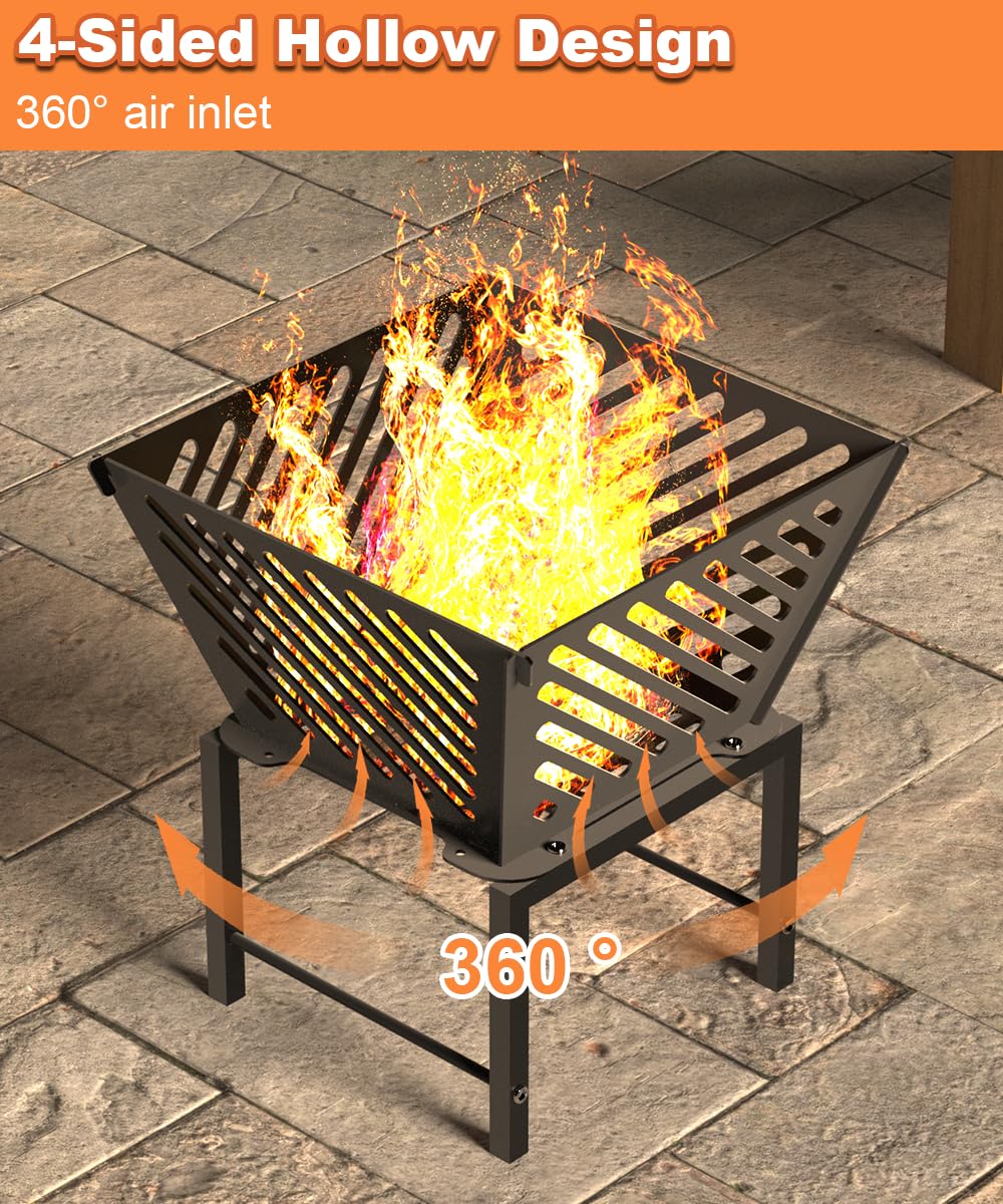 Mondazie 17 Inch Outdoor Fire Pit for Camping, Heavy Duty Portable Wood Burning Firepits Stove with Storage Bag for Outside Patio, Heating, Picnic, Campfire and BBQ, Trapezoid Diagonal Hollow, Black - CookCave