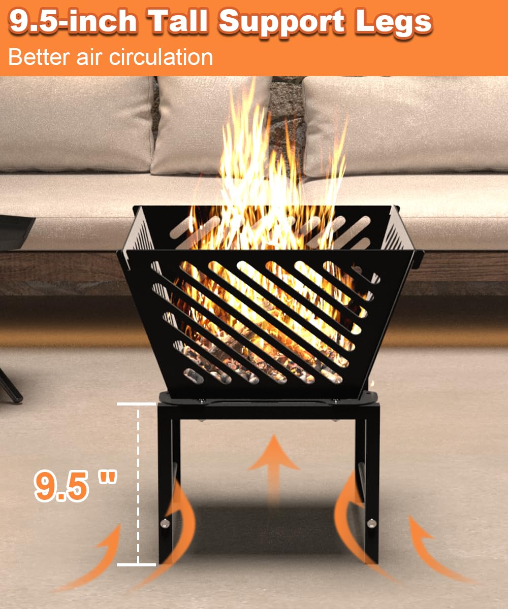 Mondazie 17 Inch Outdoor Fire Pit for Camping, Heavy Duty Portable Wood Burning Firepits Stove with Storage Bag for Outside Patio, Heating, Picnic, Campfire and BBQ, Trapezoid Diagonal Hollow, Black - CookCave