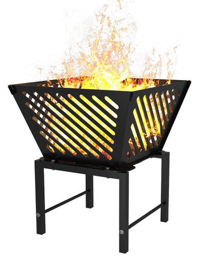 Mondazie 17 Inch Outdoor Fire Pit for Camping, Heavy Duty Portable Wood Burning Firepits Stove with Storage Bag for Outside Patio, Heating, Picnic, Campfire and BBQ, Trapezoid Diagonal Hollow, Black - CookCave