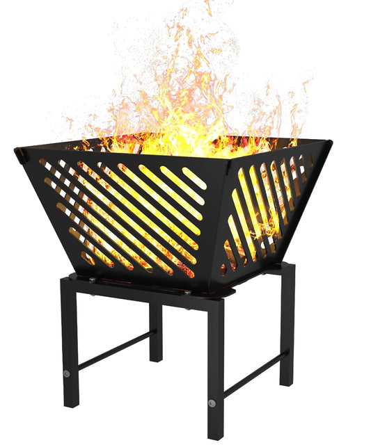 Mondazie 17 Inch Outdoor Fire Pit for Camping, Heavy Duty Portable Wood Burning Firepits Stove with Storage Bag for Outside Patio, Heating, Picnic, Campfire and BBQ, Trapezoid Diagonal Hollow, Black - CookCave