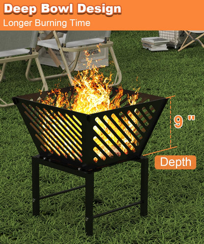 Mondazie 17 Inch Outdoor Fire Pit for Camping, Heavy Duty Portable Wood Burning Firepits Stove with Storage Bag for Outside Patio, Heating, Picnic, Campfire and BBQ, Trapezoid Diagonal Hollow, Black - CookCave