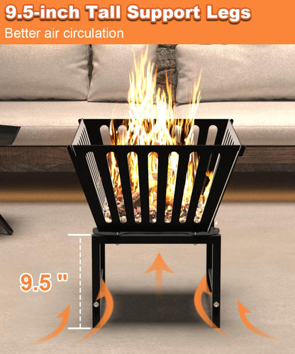 Mondazie 17 Inch Outdoor Fire Pit for Camping, Heavy Duty Portable Wood Burning Firepits Stove with Storage Bag for Outside Patio, Heating, Picnic, Campfire and BBQ, Trapezoid Vertical Hollow, Black - CookCave