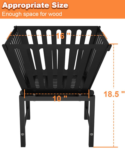 Mondazie 17 Inch Outdoor Fire Pit for Camping, Heavy Duty Portable Wood Burning Firepits Stove with Storage Bag for Outside Patio, Heating, Picnic, Campfire and BBQ, Trapezoid Vertical Hollow, Black - CookCave