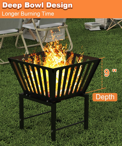 Mondazie 17 Inch Outdoor Fire Pit for Camping, Heavy Duty Portable Wood Burning Firepits Stove with Storage Bag for Outside Patio, Heating, Picnic, Campfire and BBQ, Trapezoid Vertical Hollow, Black - CookCave