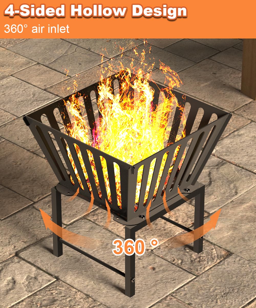 Mondazie 17 Inch Outdoor Fire Pit for Camping, Heavy Duty Portable Wood Burning Firepits Stove with Storage Bag for Outside Patio, Heating, Picnic, Campfire and BBQ, Trapezoid Vertical Hollow, Black - CookCave