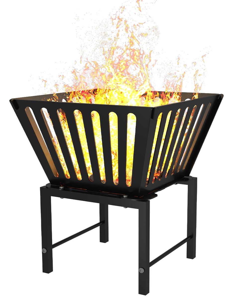 Mondazie 17 Inch Outdoor Fire Pit for Camping, Heavy Duty Portable Wood Burning Firepits Stove with Storage Bag for Outside Patio, Heating, Picnic, Campfire and BBQ, Trapezoid Vertical Hollow, Black - CookCave