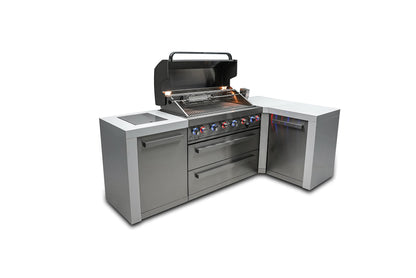 Mont Alpi 805 6-Burner 115000 BTU MAi805-D90 L-shaped Stainless Steel Deluxe Modular Outdoor Kitchen BBQ Island Grill, Infrared Rear & Side Burner, Granite Countertops, Storage, Rotisserie Kit & Cover - CookCave