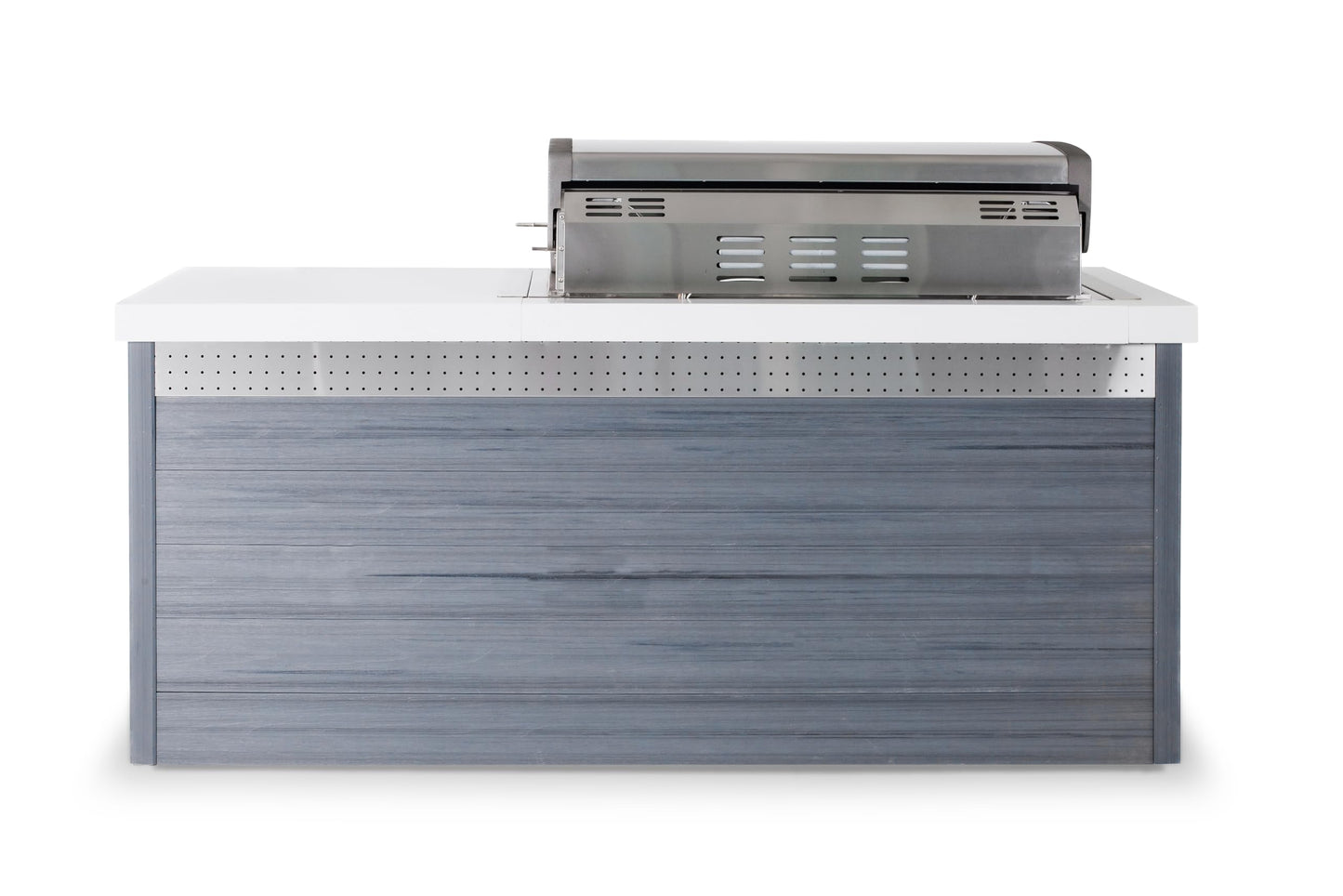 Mont Alpi MA805-AW Artwood HDPE All Weather Built-in 6-Burner 44 inch 87000 BTU Propane Natural Gas Stainless Steel Outdoor Kitchen Barbecue Island Grill + White Granite Countertops + Fridge Cabinet - CookCave