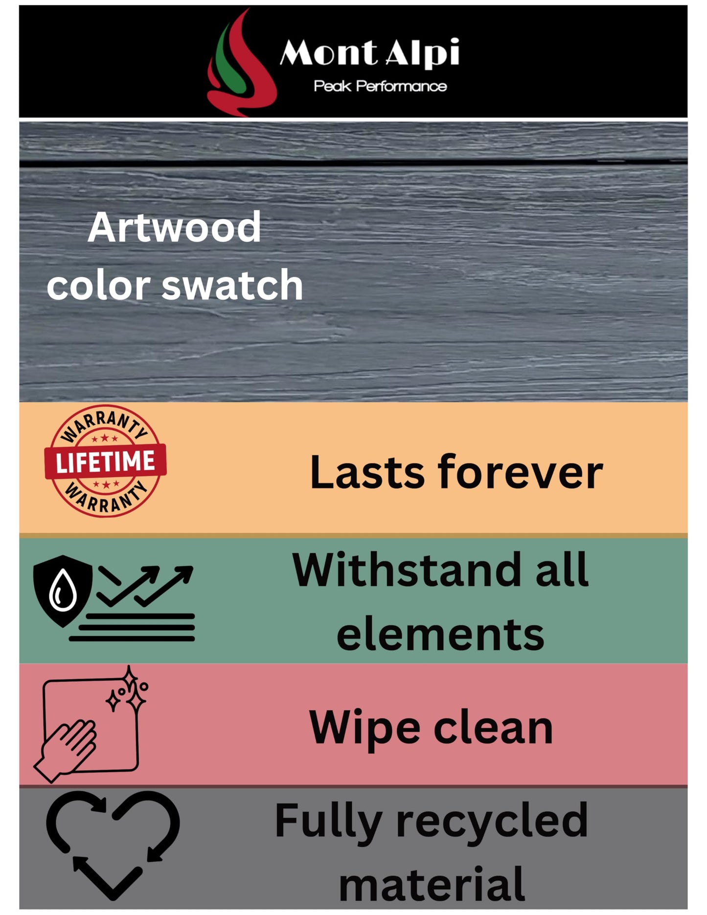 Mont Alpi MA805-AW Artwood HDPE All Weather Built-in 6-Burner 44 inch 87000 BTU Propane Natural Gas Stainless Steel Outdoor Kitchen Barbecue Island Grill + White Granite Countertops + Fridge Cabinet - CookCave