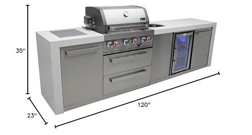 Mont Alpi MAi400-DBEV 32-Inch 4-Burner 78000 BTU Deluxe Stainless Steel Gas Outdoor Kitchen Barbecue Gas Island Grill + Compact Lockable Refrigerator + Infrared Side Burner + Granite Countertops - CookCave