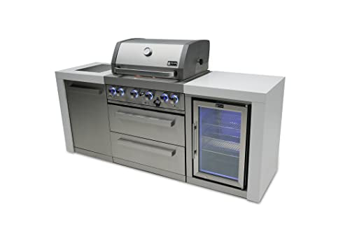 Mont Alpi MAi400-DFC 32-Inch 4-Burner 78000 BTU Deluxe Stainless Steel Gas Outdoor Kitchen Bar Barbecue Island Grill w/Infrared Side Burner + Wine Cooler Compact Refrigerator + Rotisserie Kit - CookCave