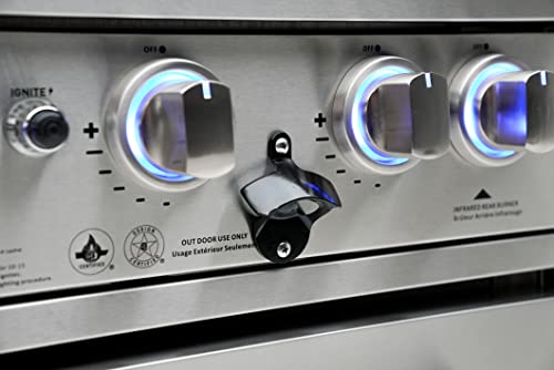 Mont Alpi MAi400-DFC 32-Inch 4-Burner 78000 BTU Deluxe Stainless Steel Gas Outdoor Kitchen Bar Barbecue Island Grill w/Infrared Side Burner + Wine Cooler Compact Refrigerator + Rotisserie Kit - CookCave