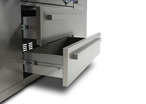 Mont Alpi MAi400-DFC 32-Inch 4-Burner 78000 BTU Deluxe Stainless Steel Gas Outdoor Kitchen Bar Barbecue Island Grill w/Infrared Side Burner + Wine Cooler Compact Refrigerator + Rotisserie Kit - CookCave