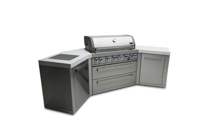 Mont Alpi MAi805-45 44-inch 6-Burner 115000 BTU 45 Degree Stainless Steel Gas Outdoor Kitchen Bar Barbecue Island Grill + Infrared Side & Rear Burners + Granite Countertops + Storage Drawers - CookCave