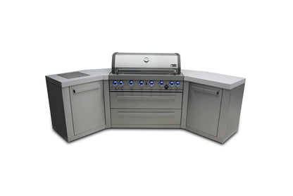 Mont Alpi MAi805-45 44-inch 6-Burner 115000 BTU 45 Degree Stainless Steel Gas Outdoor Kitchen Bar Barbecue Island Grill + Infrared Side & Rear Burners + Granite Countertops + Storage Drawers - CookCave