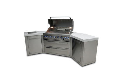 Mont Alpi MAi805-45 44-inch 6-Burner 115000 BTU 45 Degree Stainless Steel Gas Outdoor Kitchen Bar Barbecue Island Grill + Infrared Side & Rear Burners + Granite Countertops + Storage Drawers - CookCave