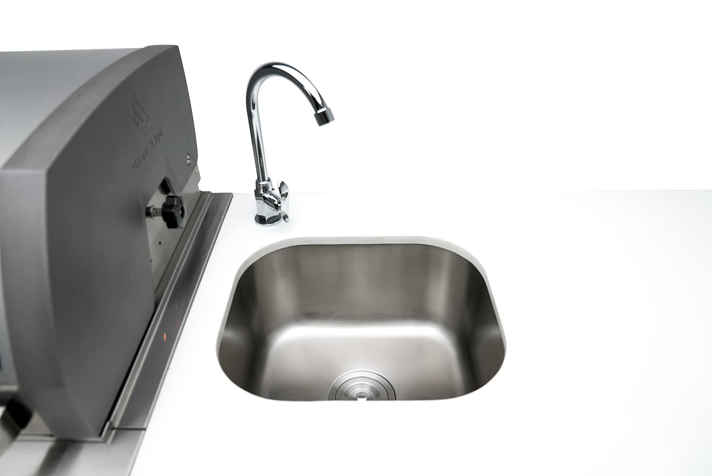 Mont Alpi MAi805-BSSBEV 44-inch 6-Burner 115000 BTU Black Stainless Steel Island Outdoor Kitchen Gas Barbecue Grill + Wine Cooler Beverage Center - Granite Countertops + Faucet & Sink - CookCave