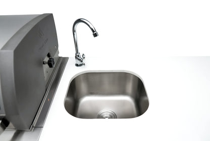 Mont Alpi MAi805-BSSBEV 44-inch 6-Burner 115000 BTU Black Stainless Steel Island Outdoor Kitchen Gas Barbecue Grill + Wine Cooler Beverage Center - Granite Countertops + Faucet & Sink - CookCave