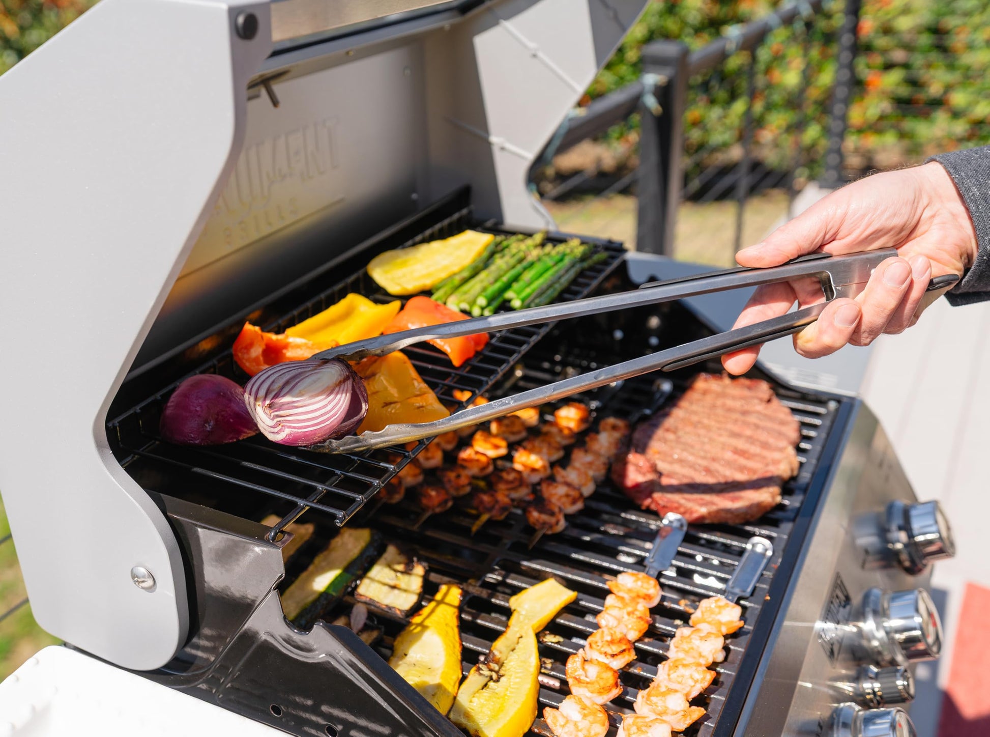 Monument Grills 4-Burner Liquid Propane Gas Grill, Silver Stainless Steel Grill Outdoor Patio Garden Barbecue Grill with Clearview® Lid and One Foldable Shelf, Mesa400MF - CookCave