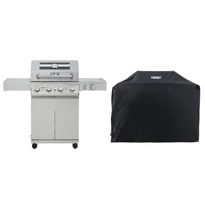 Monument Grills Larger 4-Burner Propane Gas Grills BBQ Stainless Steel Heavy-Duty Cabinet Style with BBQ Cover - CookCave