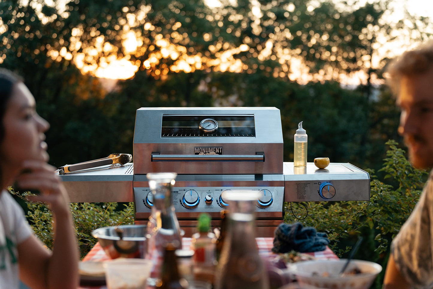 Monument Grills Larger 4-Burner Propane Gas Grills BBQ Stainless Steel Heavy-Duty Cabinet Style with BBQ Cover - CookCave