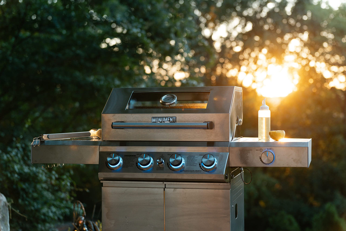 Monument Grills Larger 4-Burner Propane Gas Grills BBQ Stainless Steel Heavy-Duty Cabinet Style with BBQ Cover - CookCave