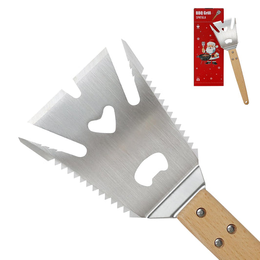 Mordx Grill Spatula for Outdoor Grill，Multifunction Grill Spatula with Wooden Handle,BBQ Spatula for Grill,6 in 1 Grilling Tools 14" Long Barbecue Tools，Perfect BBQ Gifts for Men - CookCave