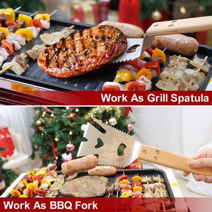 Mordx Grill Spatula for Outdoor Grill，Multifunction Grill Spatula with Wooden Handle,BBQ Spatula for Grill,6 in 1 Grilling Tools 14" Long Barbecue Tools，Perfect BBQ Gifts for Men - CookCave