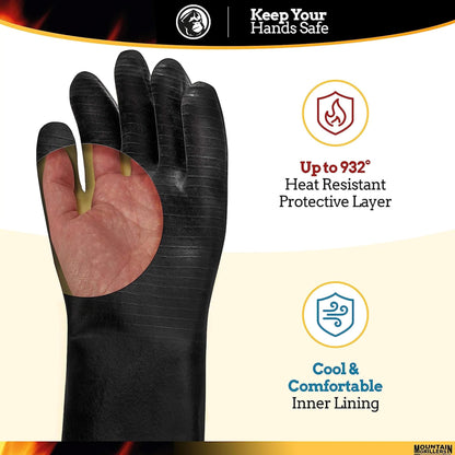Mountain Grillers Extreme Heat Resistant Gloves for Grill BBQ High Temperature Fire Pit Gloves Barbecue Cooking, Smoker, Oven, Fryer, Grilling Waterproof, Fireproof Oil Resistant Neoprene Coating 14in - CookCave