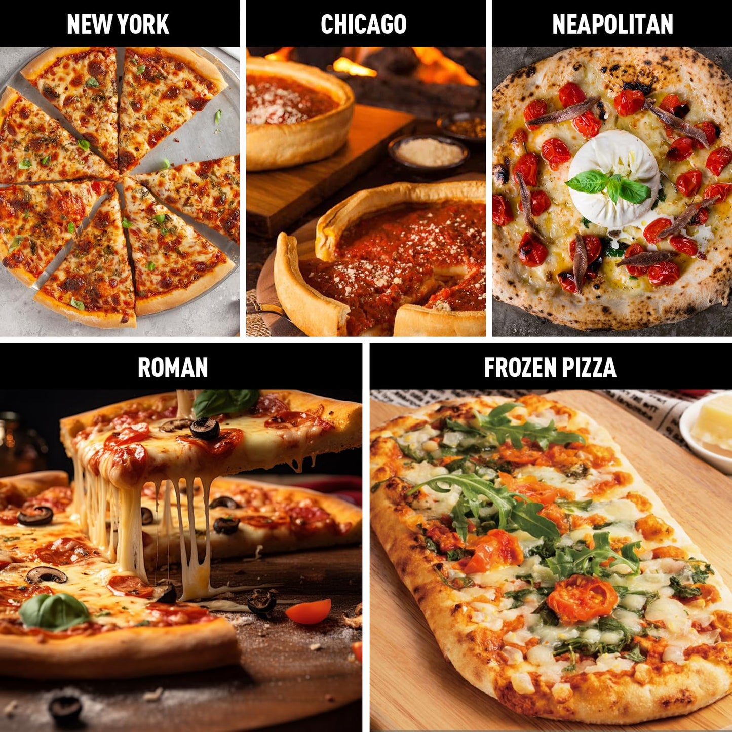 Multi-Fuel Pizza Oven Outdoor, 12" Portable Wood and Gas Fired Pizza Oven with Thermometer,Gas Hose & Pizza Stone,Heats up to 1000°F,Stainless Steel Pizza Oven for Backyard or Camping (Black) - CookCave