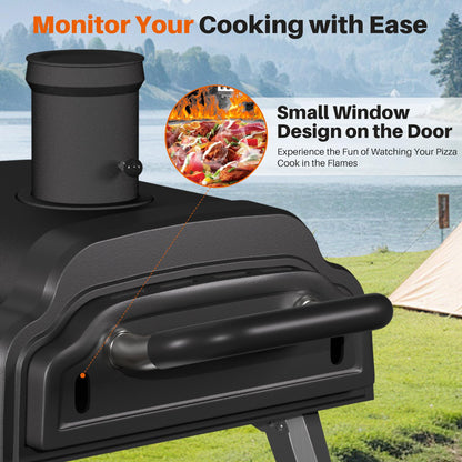 Multi-Fuel Pizza Oven Outdoor,12" Wood Fire & Propane Pizza Oven, Portable Rotating Pellet Gas Pizza Maker for Grill with Thermometer,Dual Fuel Stainless Steel Pizza Maker for Backyard Camping - CookCave