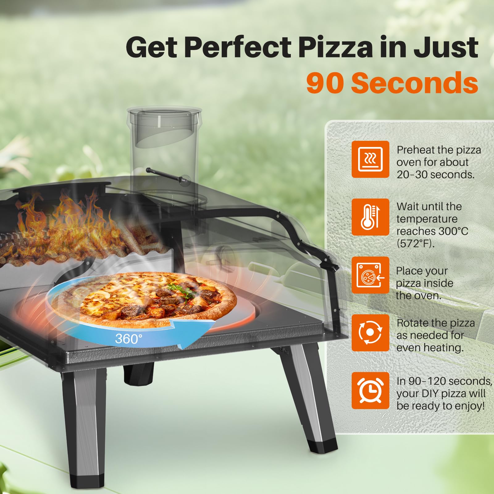 Multi-Fuel Pizza Oven Outdoor,12" Wood Fire & Propane Pizza Oven, Portable Rotating Pellet Gas Pizza Maker for Grill with Thermometer,Dual Fuel Stainless Steel Pizza Maker for Backyard Camping - CookCave