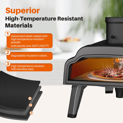 Multi-Fuel Pizza Oven Outdoor,12" Wood Fire & Propane Pizza Oven, Portable Rotating Pellet Gas Pizza Maker for Grill with Thermometer,Dual Fuel Stainless Steel Pizza Maker for Backyard Camping - CookCave