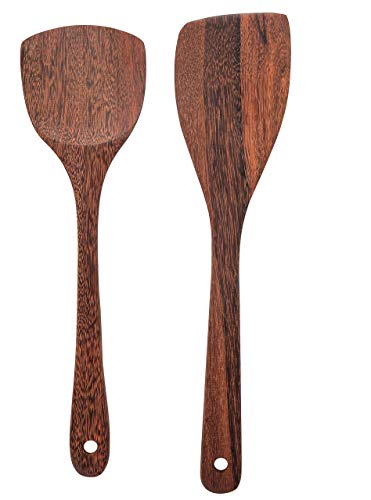 MyFurtive Wooden Spatulas - Eco-Friendly, Durable & Ergonomic Kitchen Utensils - Non-Scratch Cooking Tools for Stirring, Flipping & Serving - Set of 2 (12.8” & 12”) - CookCave