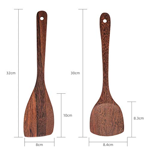 MyFurtive Wooden Spatulas - Eco-Friendly, Durable & Ergonomic Kitchen Utensils - Non-Scratch Cooking Tools for Stirring, Flipping & Serving - Set of 2 (12.8” & 12”) - CookCave