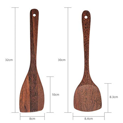 MyFurtive Wooden Spatulas - Eco-Friendly, Durable & Ergonomic Kitchen Utensils - Non-Scratch Cooking Tools for Stirring, Flipping & Serving - Set of 2 (12.8” & 12”) - CookCave