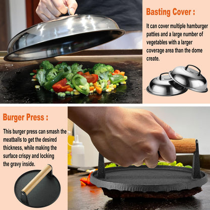 N NOBLE FAMILY 38PCS Griddle Accessories Kit, Professional Grill Tools Set for Outdoor Barbecue, Stainless Steel Griddle Spatula Set with Tongs, Smash Burger Press, Carry Bag, Perfect Grilling Gifts - CookCave