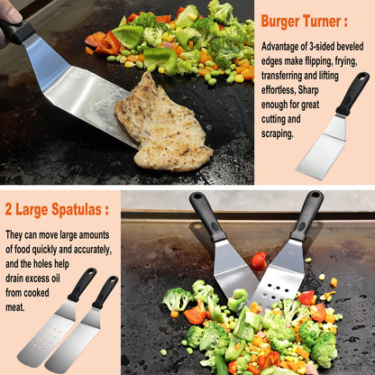 N NOBLE FAMILY 38PCS Griddle Accessories Kit, Professional Grill Tools Set for Outdoor Barbecue, Stainless Steel Griddle Spatula Set with Tongs, Smash Burger Press, Carry Bag, Perfect Grilling Gifts - CookCave