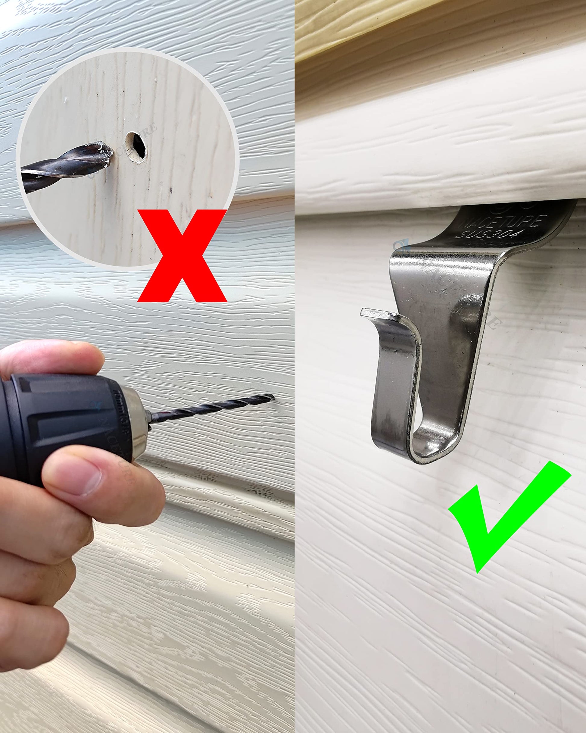 NACETURE Vinyl Siding Hooks Hanger (10 Pack) | No Drill Vinyl Hooks for Hanging Outdoor Decor, Sliver - CookCave