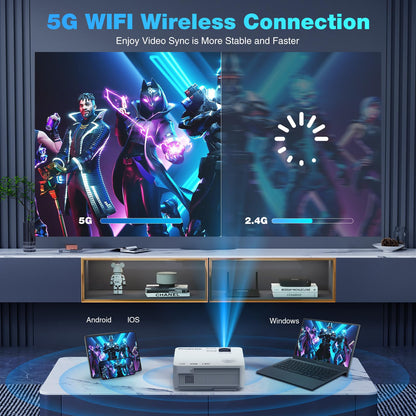 Native 1080P Projector with 5G WiFi Bluetooth and Tripod, 4K Supported Portable Home and Outdoor Movie Projector, Max 300" Display, Compatible with TV Stick, HDMI, Phone - CookCave