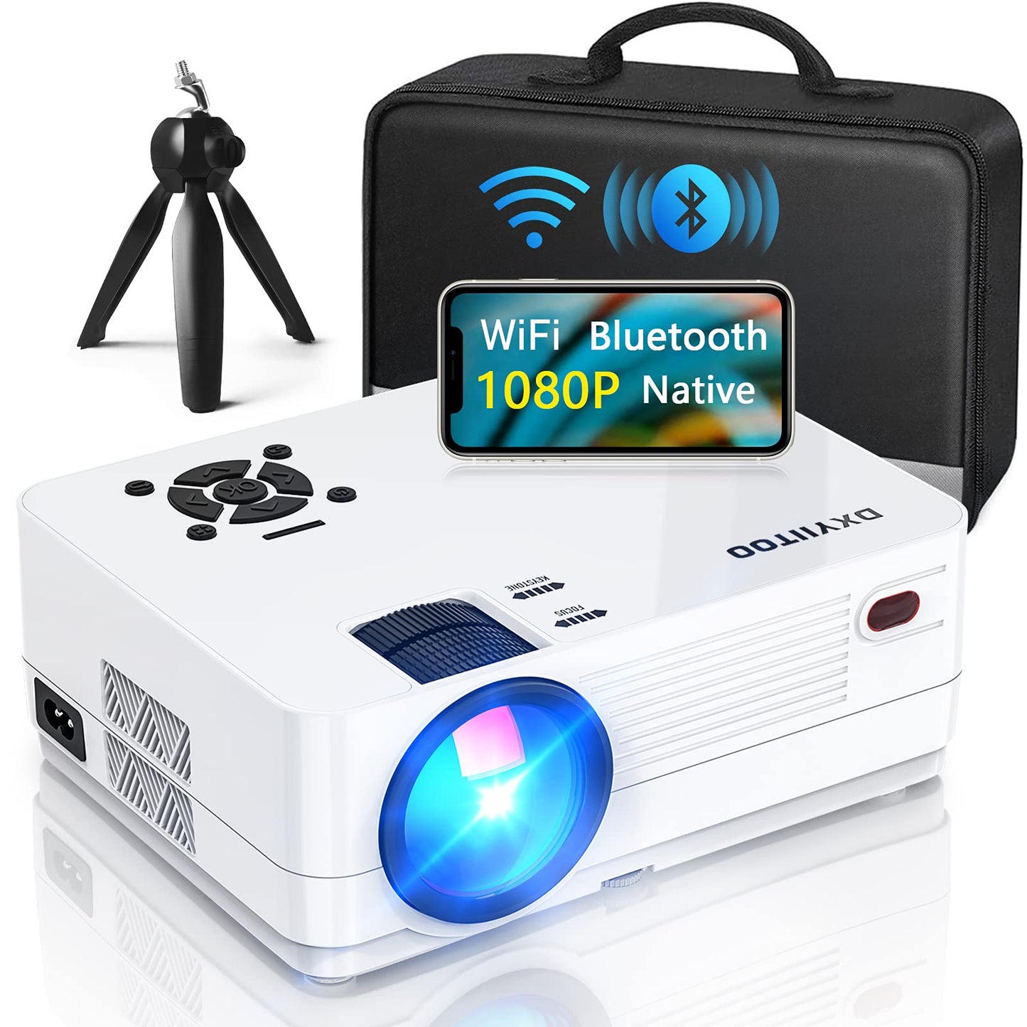 Native 1080P Projector with WiFi and Two-Way Bluetooth, Full HD Movie Projector for Outdoor Movies, 300" Display Projector 4k Home Theater, Compatible with iOS/Android/PC/XBox/PS4/TV Stick/HDMI/USB - CookCave