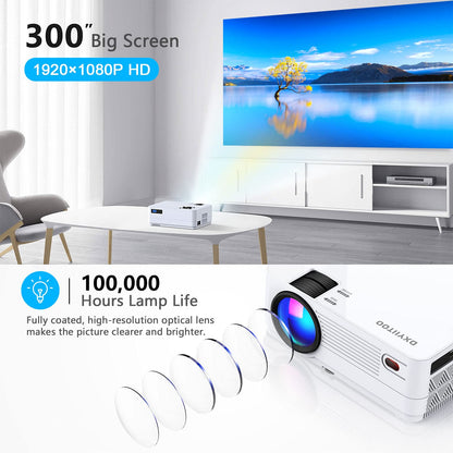 Native 1080P Projector with WiFi and Two-Way Bluetooth, Full HD Movie Projector for Outdoor Movies, 300" Display Projector 4k Home Theater, Compatible with iOS/Android/PC/XBox/PS4/TV Stick/HDMI/USB - CookCave