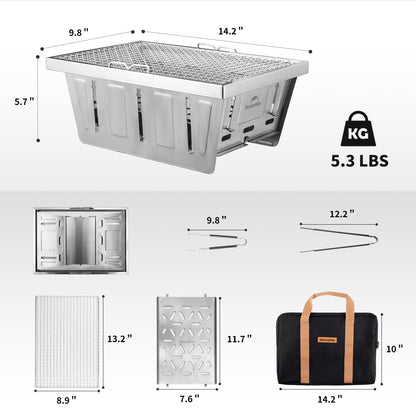 Naturehike Camping Charcoal Grill for IGT Table, Folding Barbecue Grill with Tongs & Carry Bag, Portable BBQ Grill for Outdoor Car Camping Cooking Tailgating - CookCave