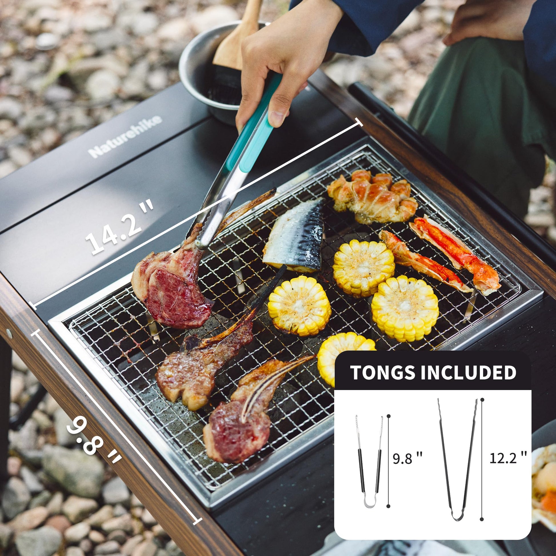 Naturehike Camping Charcoal Grill for IGT Table, Folding Barbecue Grill with Tongs & Carry Bag, Portable BBQ Grill for Outdoor Car Camping Cooking Tailgating - CookCave