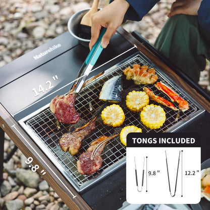 Naturehike Camping Charcoal Grill for IGT Table, Folding Barbecue Grill with Tongs & Carry Bag, Portable BBQ Grill for Outdoor Car Camping Cooking Tailgating - CookCave