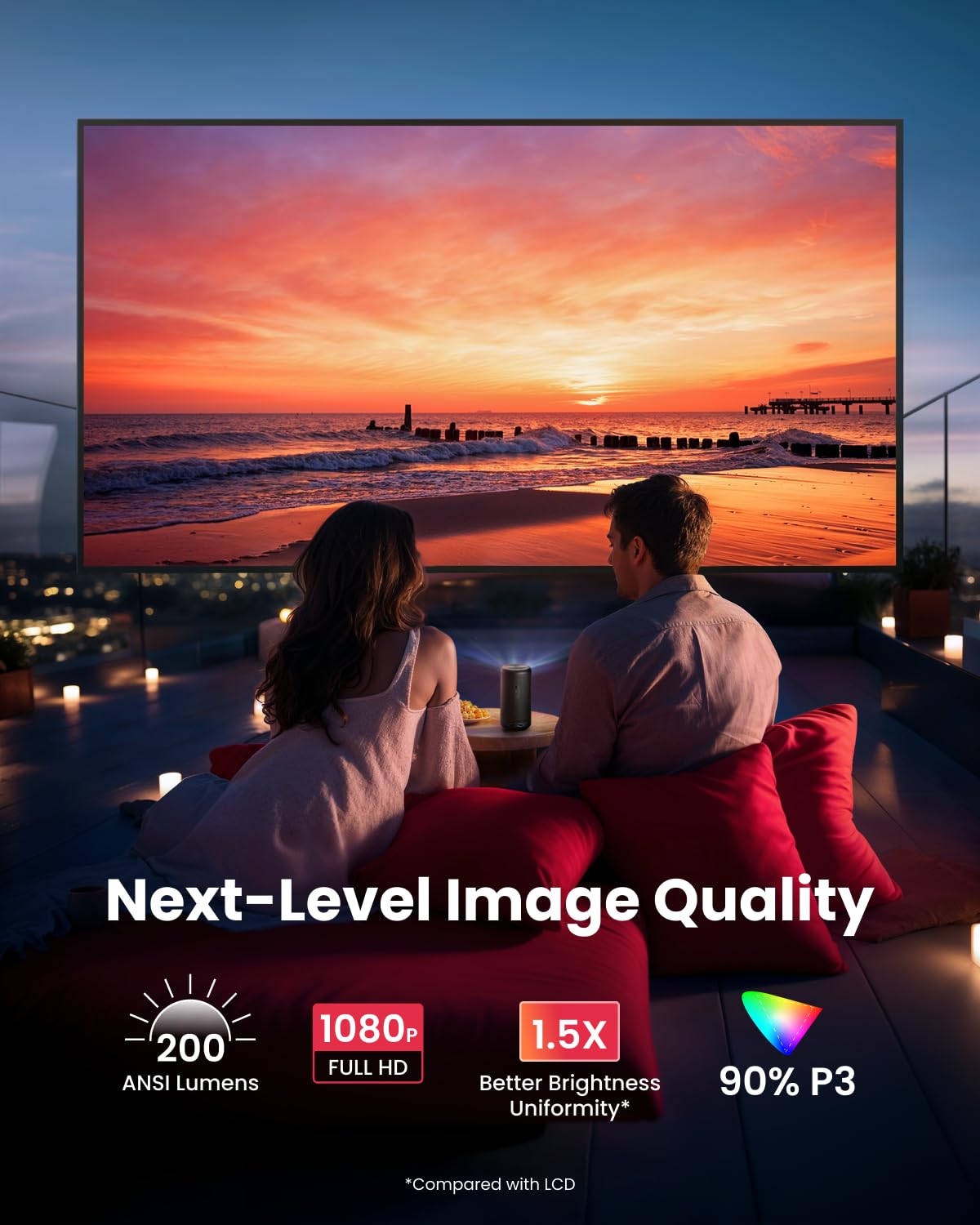 NEBULA Capsule 3 GTV Projector, Netflix Officially Licensed, 1080P Smart Mini Projector with Wi-Fi, 2.5 Hours of Playtime, 120-Inch Display, Dolby Digital, Ultra Portable for Any Space - CookCave